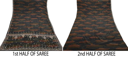 Indian Vintage Heavy Sari Multi Pure Crepe Silk Hand Embroidered Sarees Fabric 5Yd Sewing Soft Zardozi/Dabka Sequins Wedding Sarees Crafting