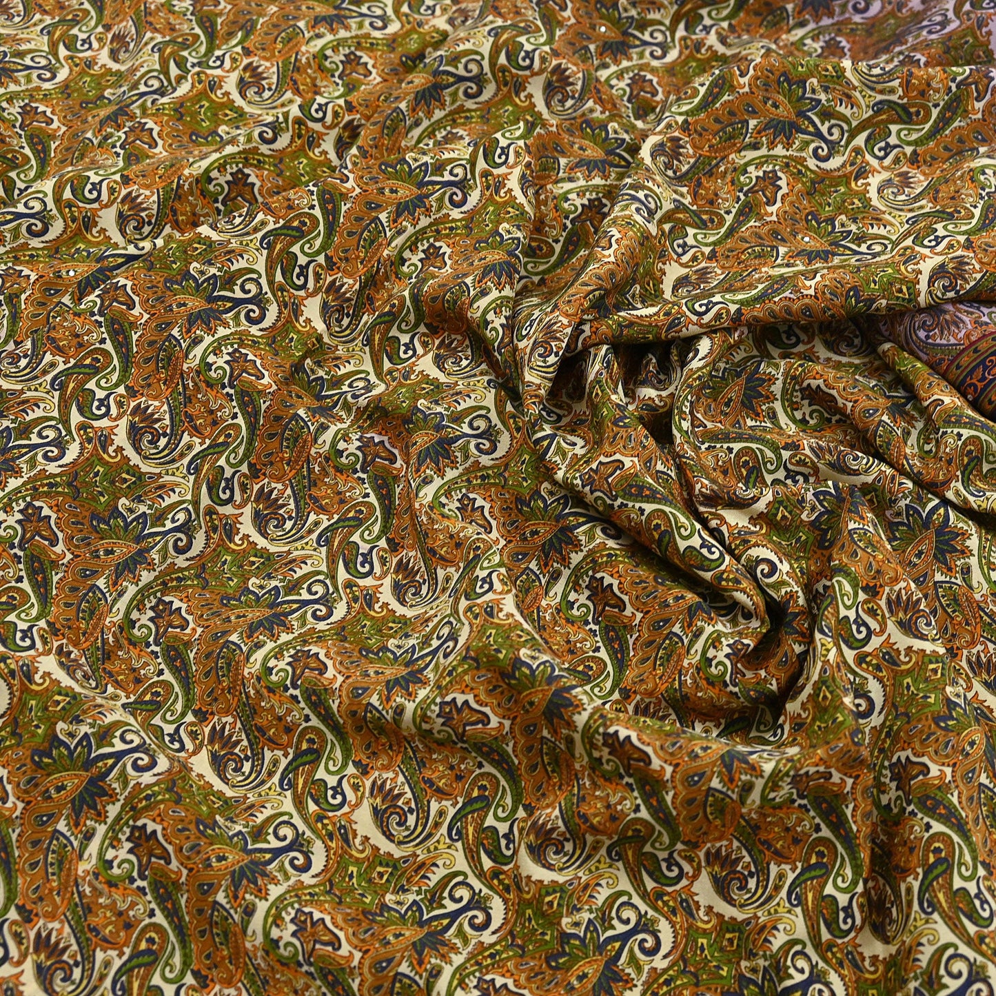 Indian Vintage blue & Beige Pure Crepe Silk Saree Paisley Print 6Yards Soft Sewing Fabric for Dressmaking, Quilting, Crafting Upcycling