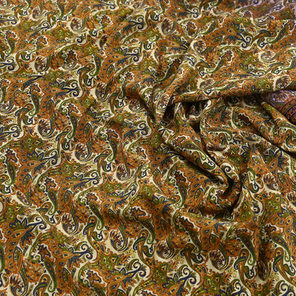 Indian Vintage blue & Beige Pure Crepe Silk Saree Paisley Print 6Yards Soft Sewing Fabric for Dressmaking, Quilting, Crafting Upcycling