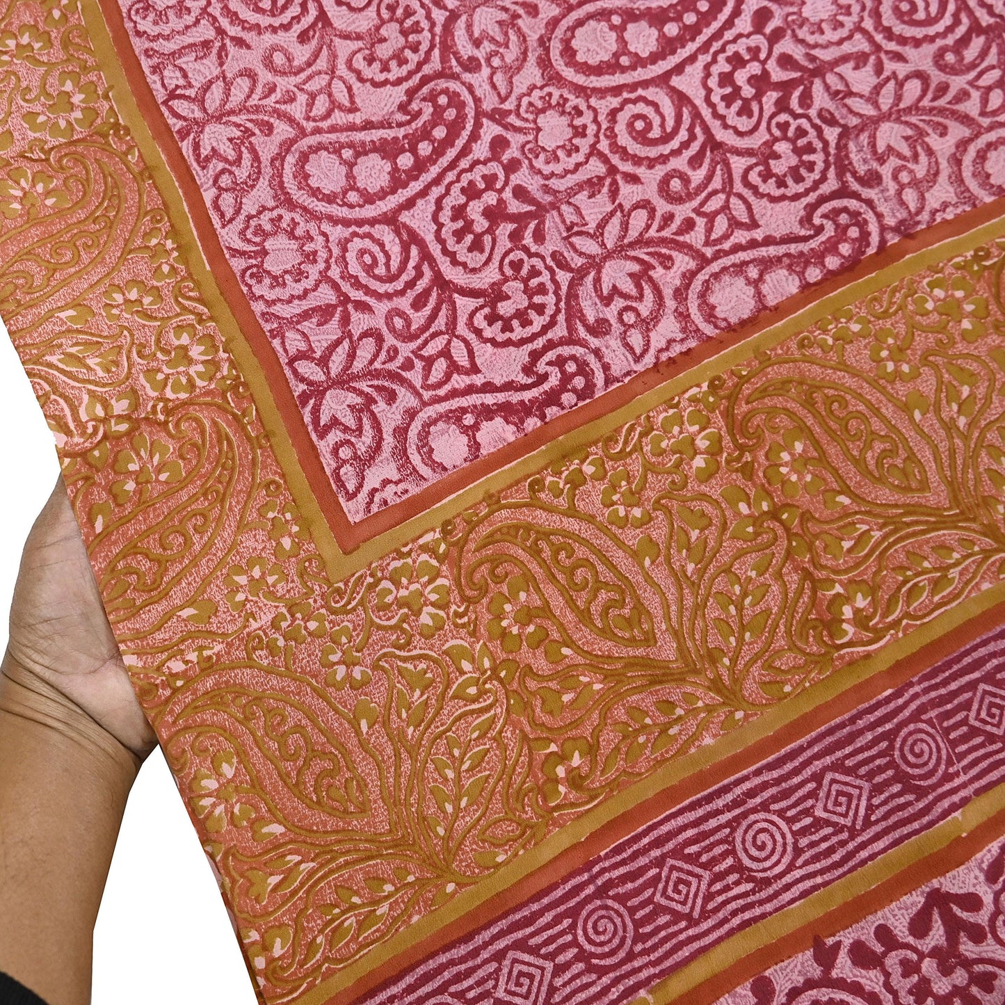 Indian Vintage Sari Pink & Red Pure Crepe Silk Printed Saree 5yard Sewing Soft Craft Fabric Wrap