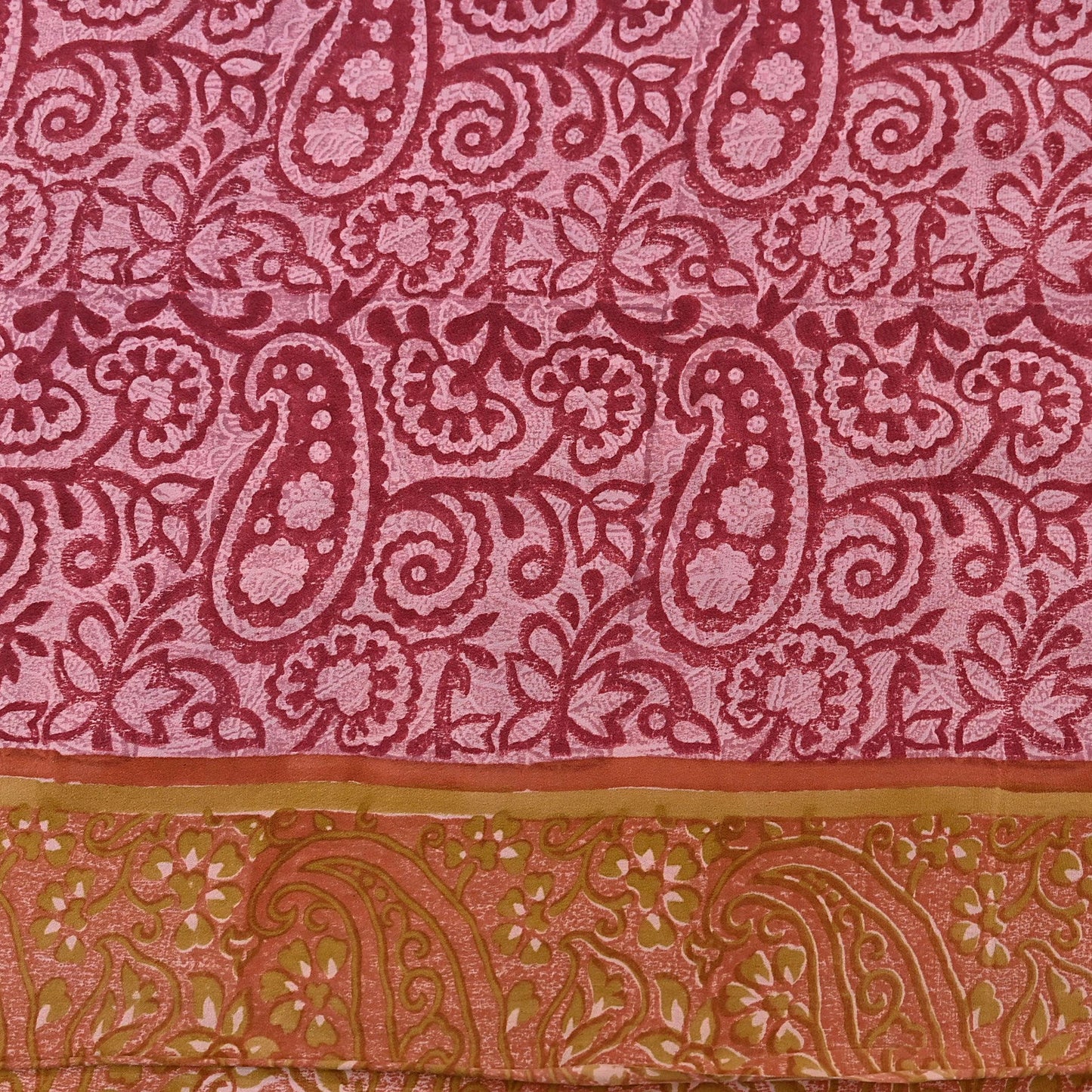 Indian Vintage Sari Pink & Red Pure Crepe Silk Printed Saree 5yard Sewing Soft Craft Fabric Wrap