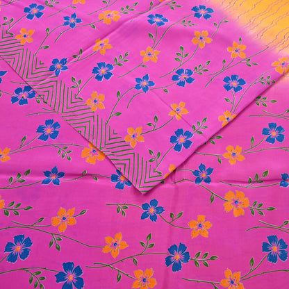 Indian Vintage Pink & Yellow Pure Crepe Silk Saree Floral Print 5 Yards Soft Sewing Fabric for Dressmaking, Quilting, Crafting Upcycling