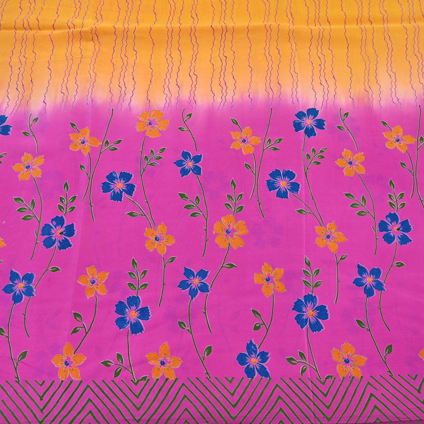 Indian Vintage Pink & Yellow Pure Crepe Silk Saree Floral Print 5 Yards Soft Sewing Fabric for Dressmaking, Quilting, Crafting Upcycling
