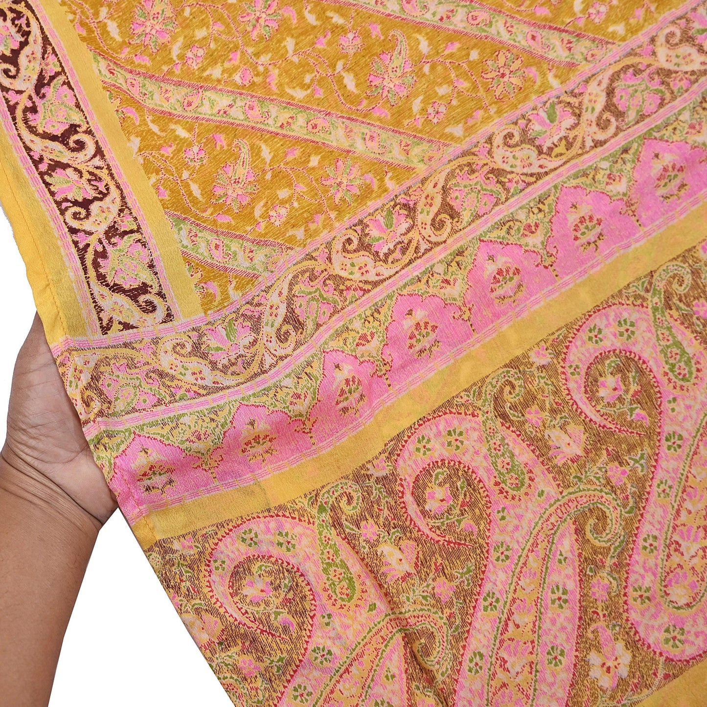 Indian Vintage Sari Yellow Pure Silk Printed Saree 6yd Sewing Craft Fabric DressMaking Soft