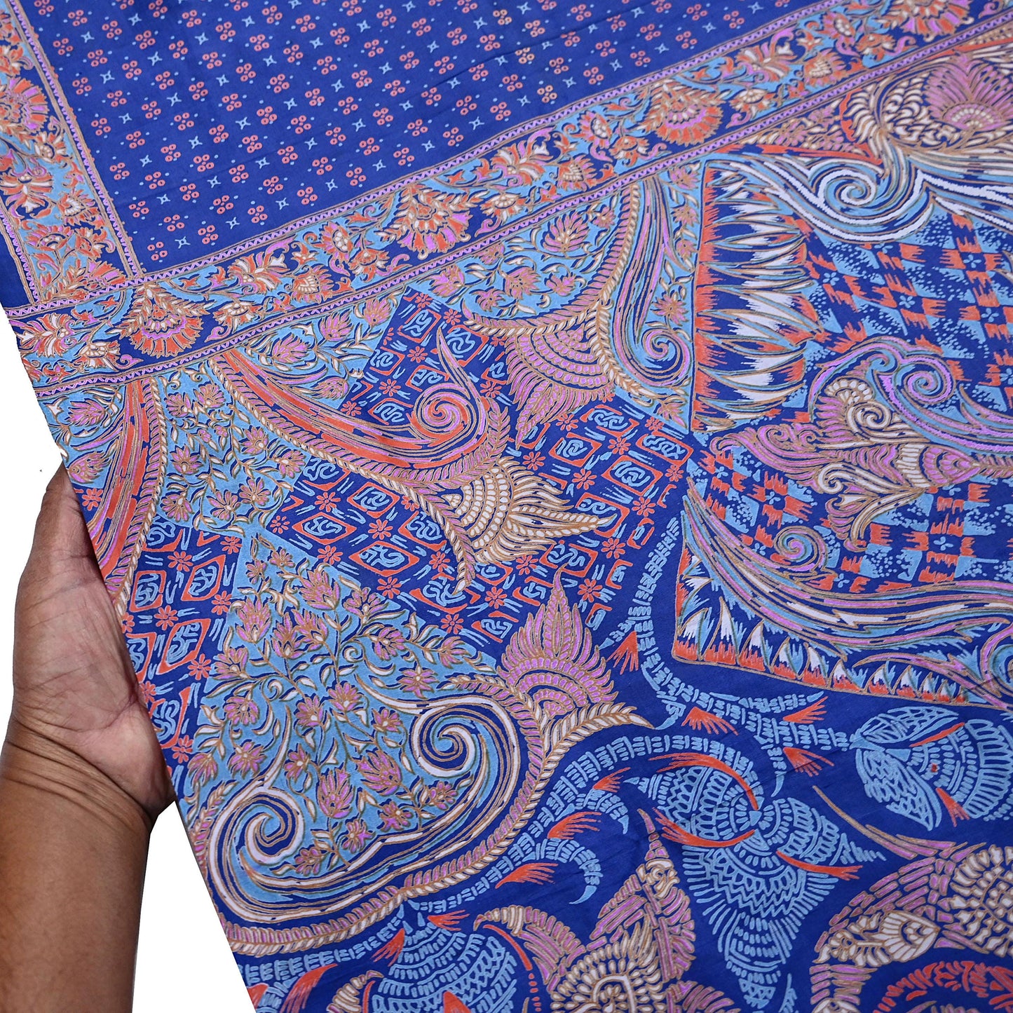 Indian Vintage Sari Blue 100% Pure Silk Printed Saree Craft Fabric 5yd Sewing Dress Making Soft Wrap Quilting Crafting Upcycle