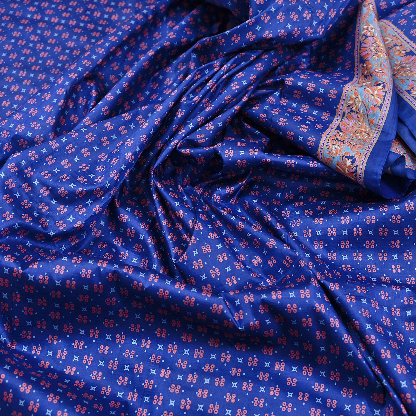 Indian Vintage Sari Blue 100% Pure Silk Printed Saree Craft Fabric 5yd Sewing Dress Making Soft Wrap Quilting Crafting Upcycle