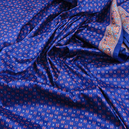 Indian Vintage Sari Blue 100% Pure Silk Printed Saree Craft Fabric 5yd Sewing Dress Making Soft Wrap Quilting Crafting Upcycle