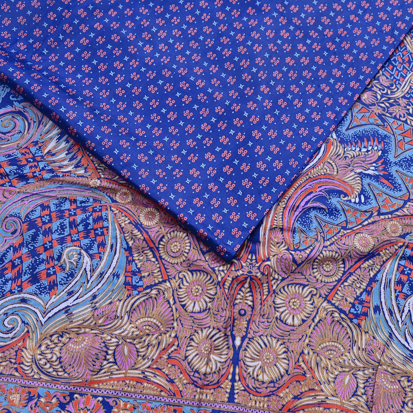 Indian Vintage Sari Blue 100% Pure Silk Printed Saree Craft Fabric 5yd Sewing Dress Making Soft Wrap Quilting Crafting Upcycle