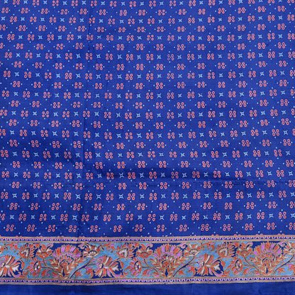 Indian Vintage Sari Blue 100% Pure Silk Printed Saree Craft Fabric 5yd Sewing Dress Making Soft Wrap Quilting Crafting Upcycle
