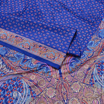 Indian Vintage Sari Blue 100% Pure Silk Printed Saree Craft Fabric 5yd Sewing Dress Making Soft Wrap Quilting Crafting Upcycle