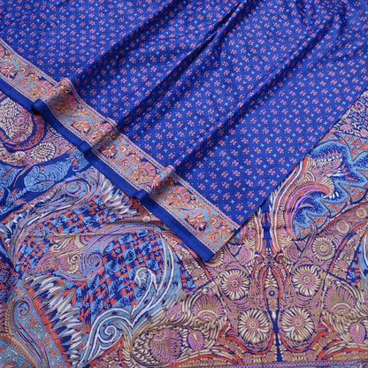 Indian Vintage Sari Blue 100% Pure Silk Printed Saree Craft Fabric 5yd Sewing Dress Making Soft Wrap Quilting Crafting Upcycle