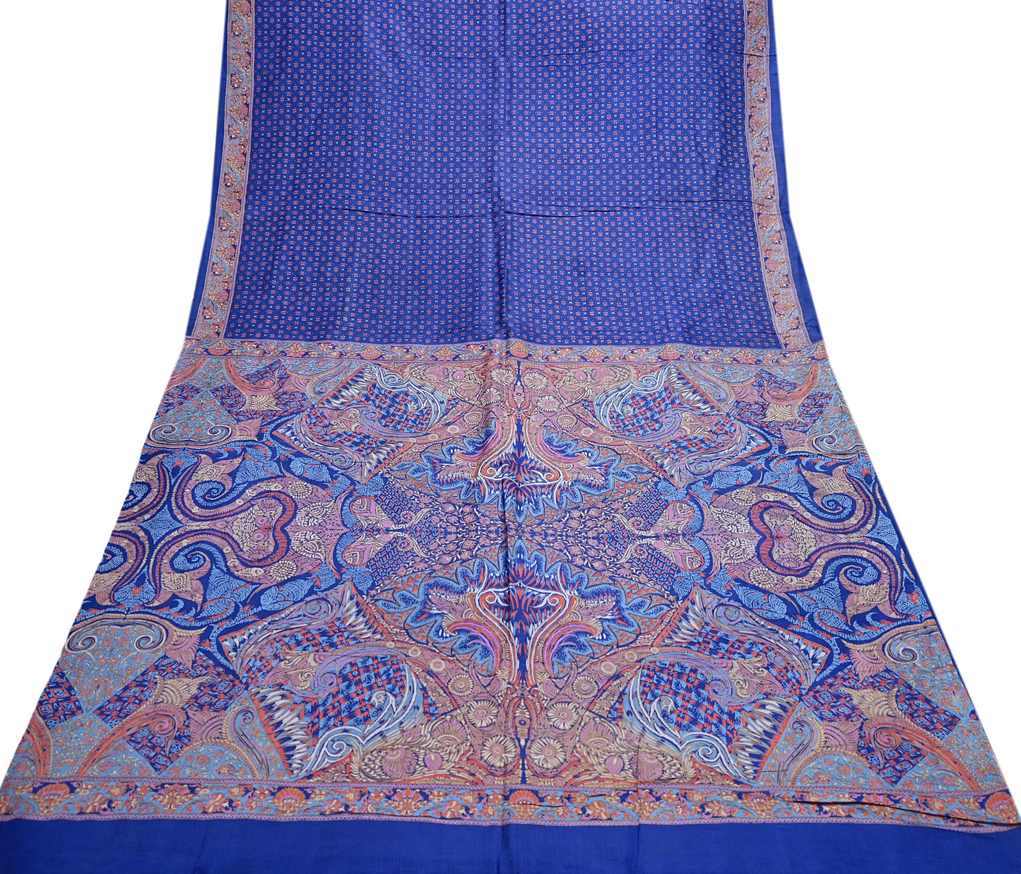 Indian Vintage Sari Blue 100% Pure Silk Printed Saree Craft Fabric 5yd Sewing Dress Making Soft Wrap Quilting Crafting Upcycle