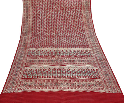 Indian Vintage Sari Red Heavy Wedding Pure Satin Silk Woven Banarasi Brocade Saree Zari 5Yd Craft Fabric Ethnic Dress making Crafting