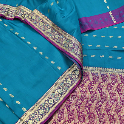 Vintage Sari Purple & Green Heavy Pure Satin Silk Woven Banarasi Brocade Saree Golden Zari 5Yd Dress making Bridal/wedding Sari Crafting