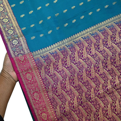 Vintage Sari Purple & Green Heavy Pure Satin Silk Woven Banarasi Brocade Saree Golden Zari 5Yd Dress making Bridal/wedding Sari Crafting