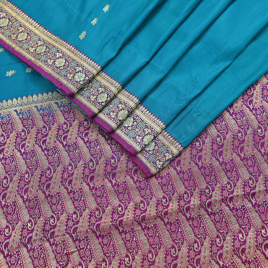 Vintage Sari Purple & Green Heavy Pure Satin Silk Woven Banarasi Brocade Saree Golden Zari 5Yd Dress making Bridal/wedding Sari Crafting