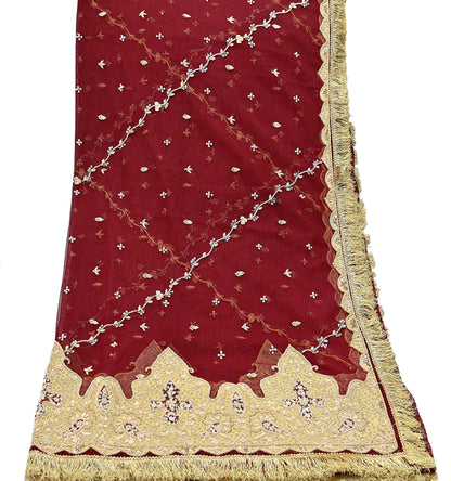Indian Vintage Heavy Bridal Red Dupatta Net Mesh Long Stole Hand Embroidered Scarves Zardozi Dabka Wedding dupatta veil hijab Tissue Border