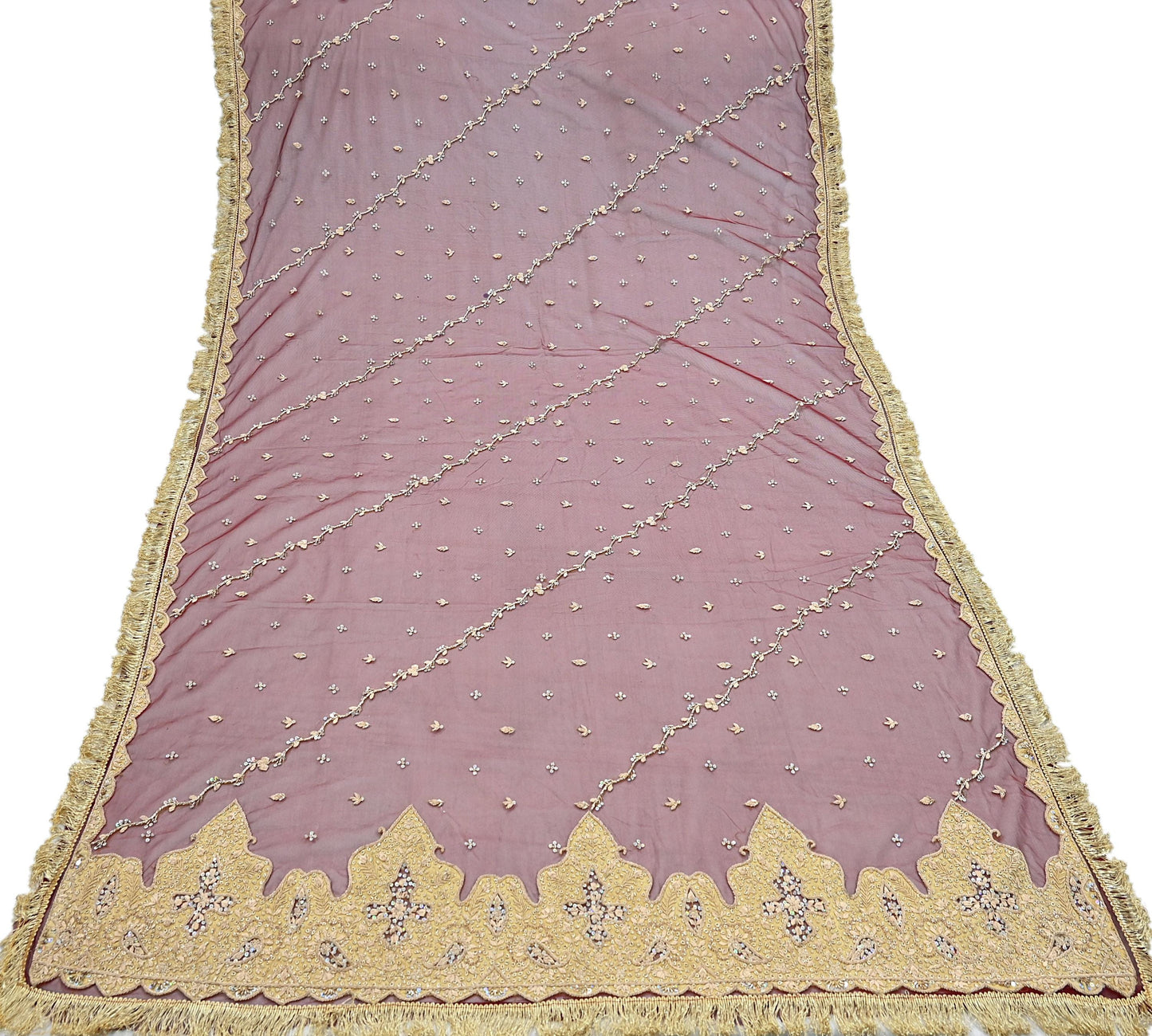 Indian Vintage Heavy Bridal Red Dupatta Net Mesh Long Stole Hand Embroidered Scarves Zardozi Dabka Wedding dupatta veil hijab Tissue Border