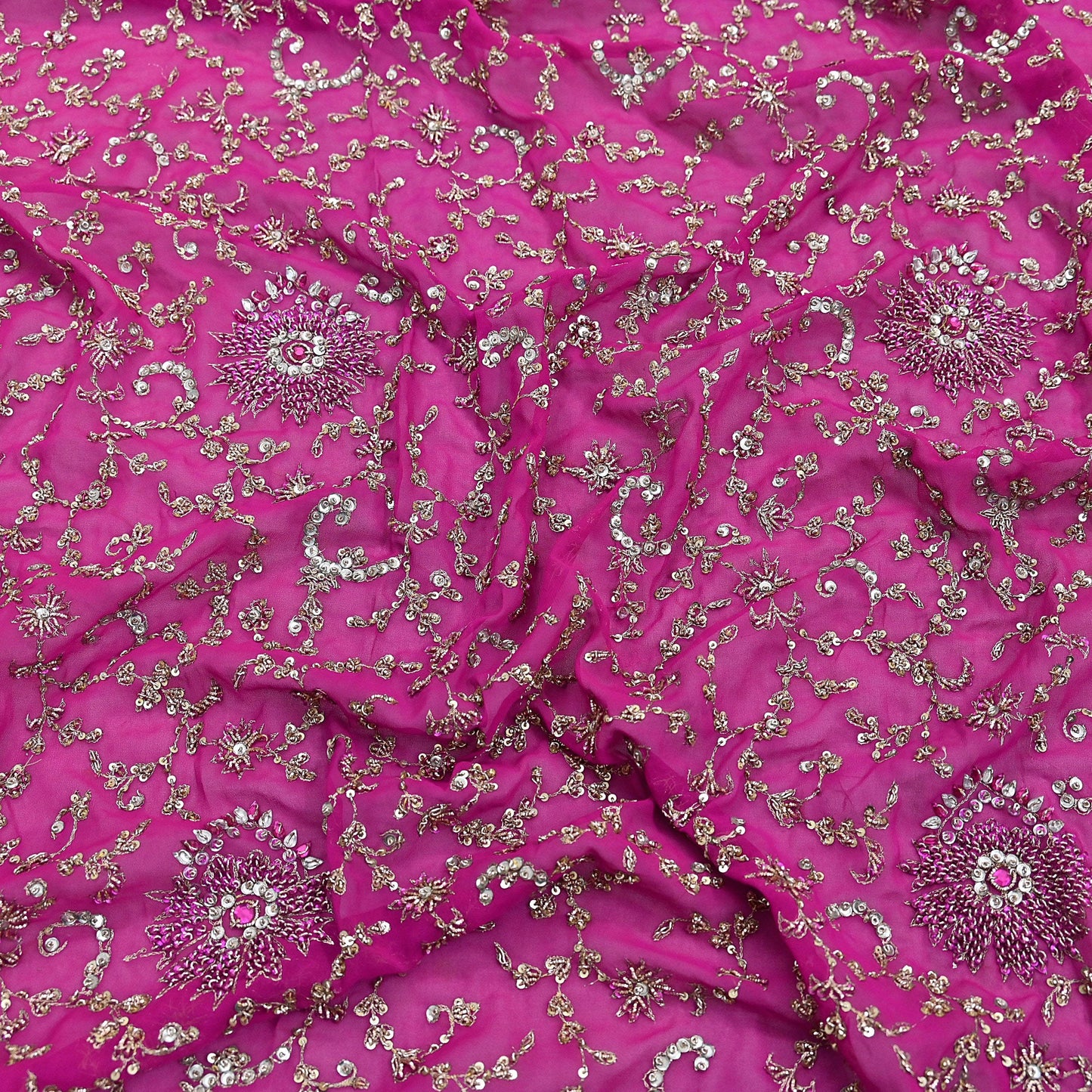 Indian Vintage Heavy Magenta Dupatta Pure Georgette Silk Long Stole Hand Embroidered Scarf Zardozi/Dabka