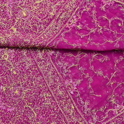 Indian Vintage Heavy Magenta Dupatta Pure Georgette Silk Long Stole Hand Embroidered Scarf Zardozi/Dabka