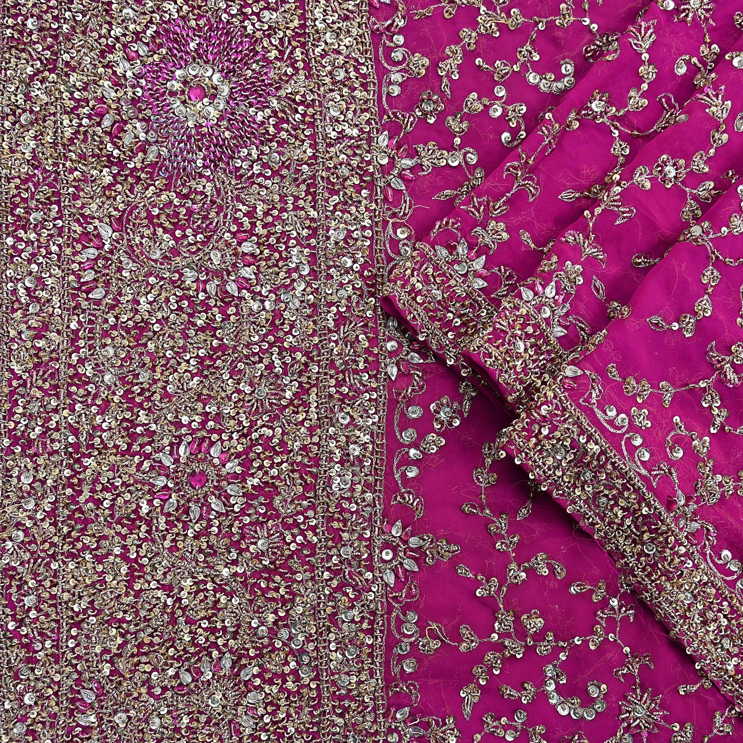 Indian Vintage Heavy Magenta Dupatta Pure Georgette Silk Long Stole Hand Embroidered Scarf Zardozi/Dabka