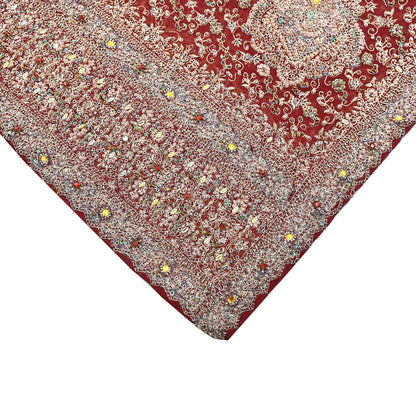 Indian Vintage Heavy Bridal Maroon Dupatta Pure Georgette Silk Long Stole Hand Embroidered Scarf Zardozi/Dabka Wedding red Hijab veil Boho
