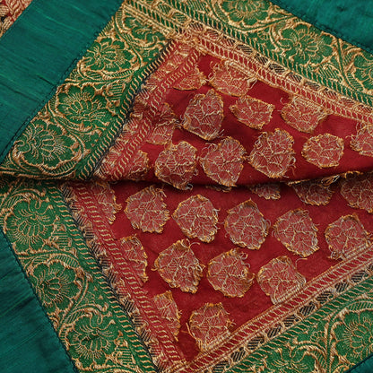 Indian Vintage Heavy Red Bridal Dupatta Pure Georgette Silk Hand woven glass Zari Work Party Wear Long Stole
