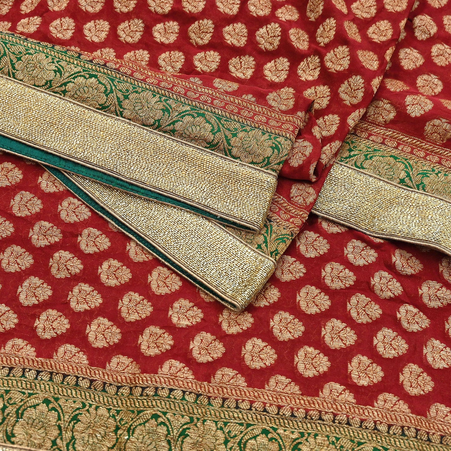 Indian Vintage Heavy Red Bridal Dupatta Pure Georgette Silk Hand woven glass Zari Work Party Wear Long Stole