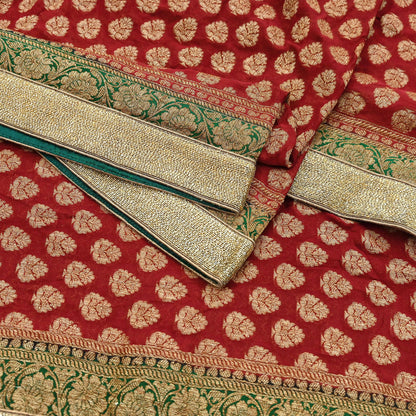 Indian Vintage Heavy Red Bridal Dupatta Pure Georgette Silk Hand woven glass Zari Work Party Wear Long Stole