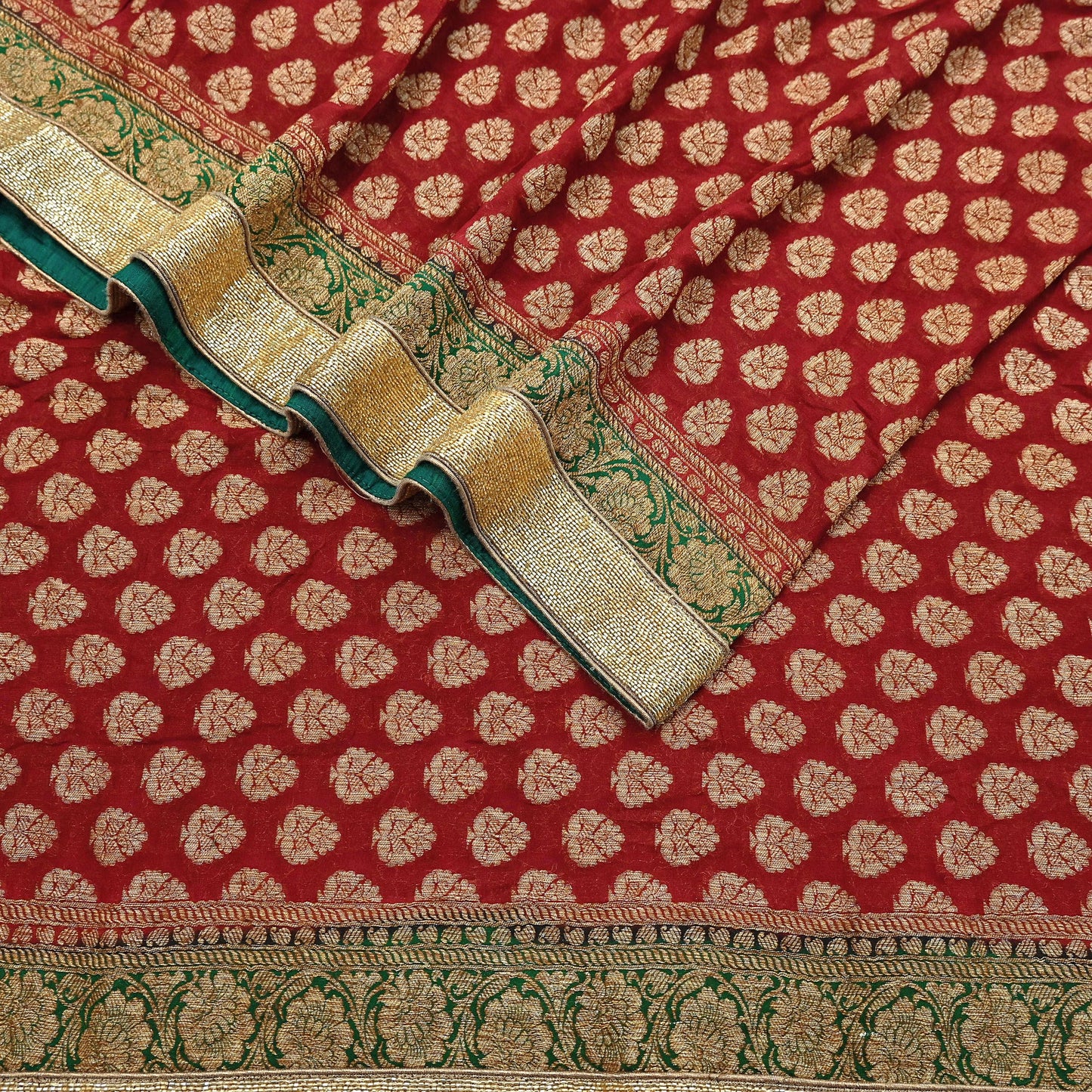 Indian Vintage Heavy Red Bridal Dupatta Pure Georgette Silk Hand woven glass Zari Work Party Wear Long Stole
