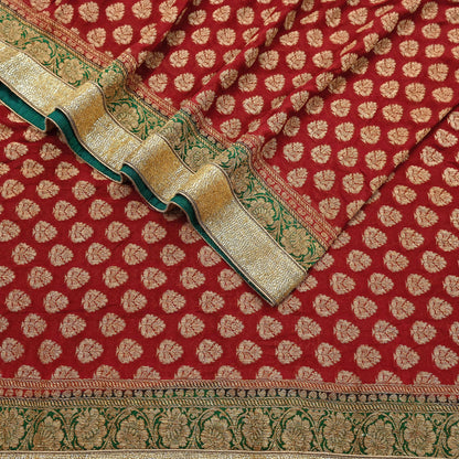 Indian Vintage Heavy Red Bridal Dupatta Pure Georgette Silk Hand woven glass Zari Work Party Wear Long Stole