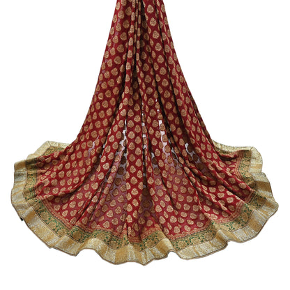 Indian Vintage Heavy Red Bridal Dupatta Pure Georgette Silk Hand woven glass Zari Work Party Wear Long Stole