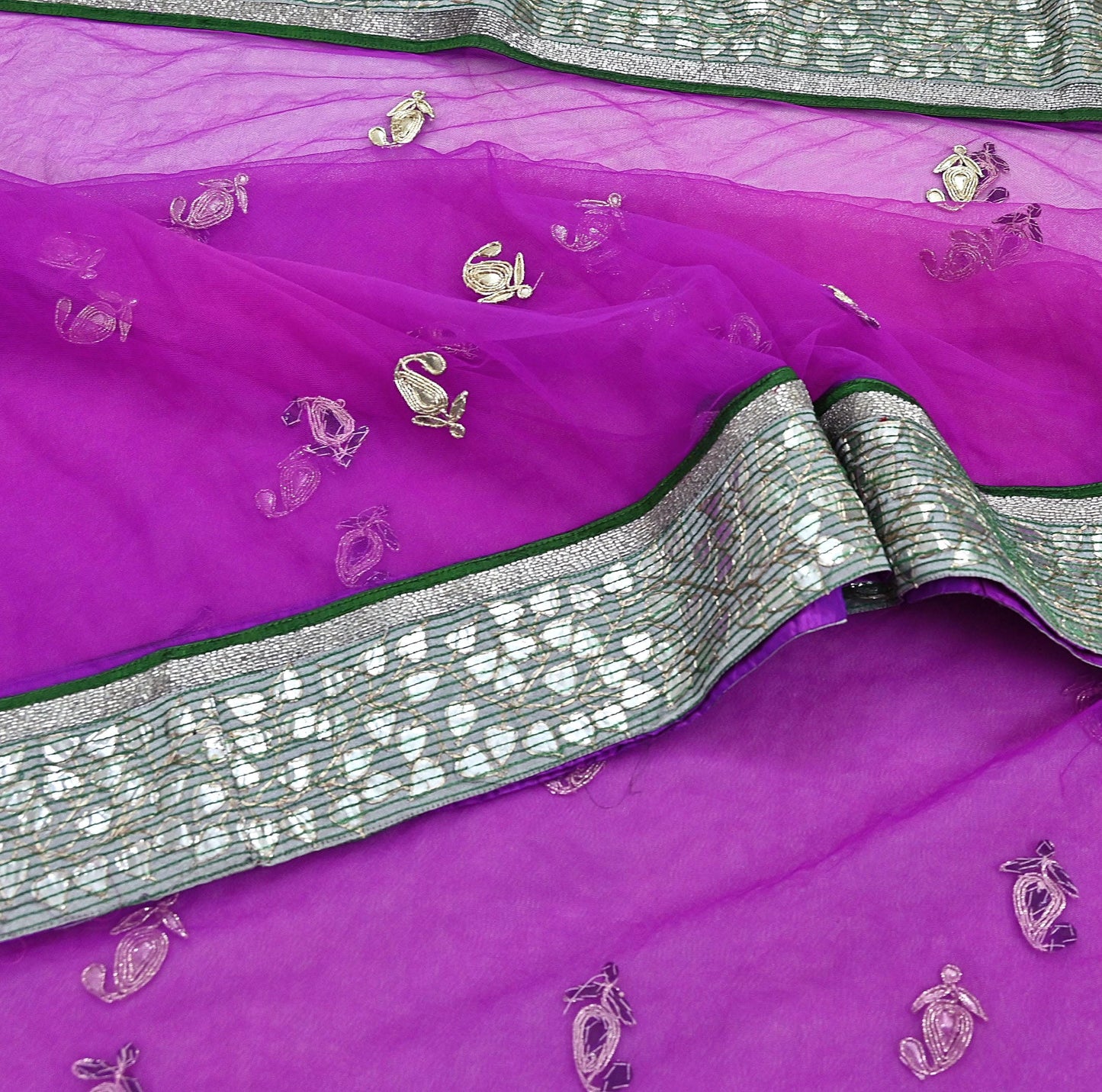 Indian Vintage Heavy Sari Purple Net/Mesh Hand Embroidered Sarees Craft Fabric 6Yd Sewing Soft Zardozi Wedding sarees With Blouse fabric