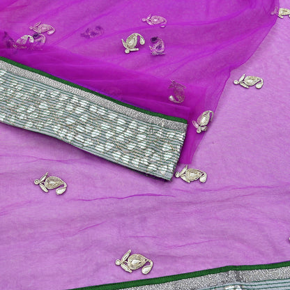 Indian Vintage Heavy Sari Purple Net/Mesh Hand Embroidered Sarees Craft Fabric 6Yd Sewing Soft Zardozi Wedding sarees With Blouse fabric
