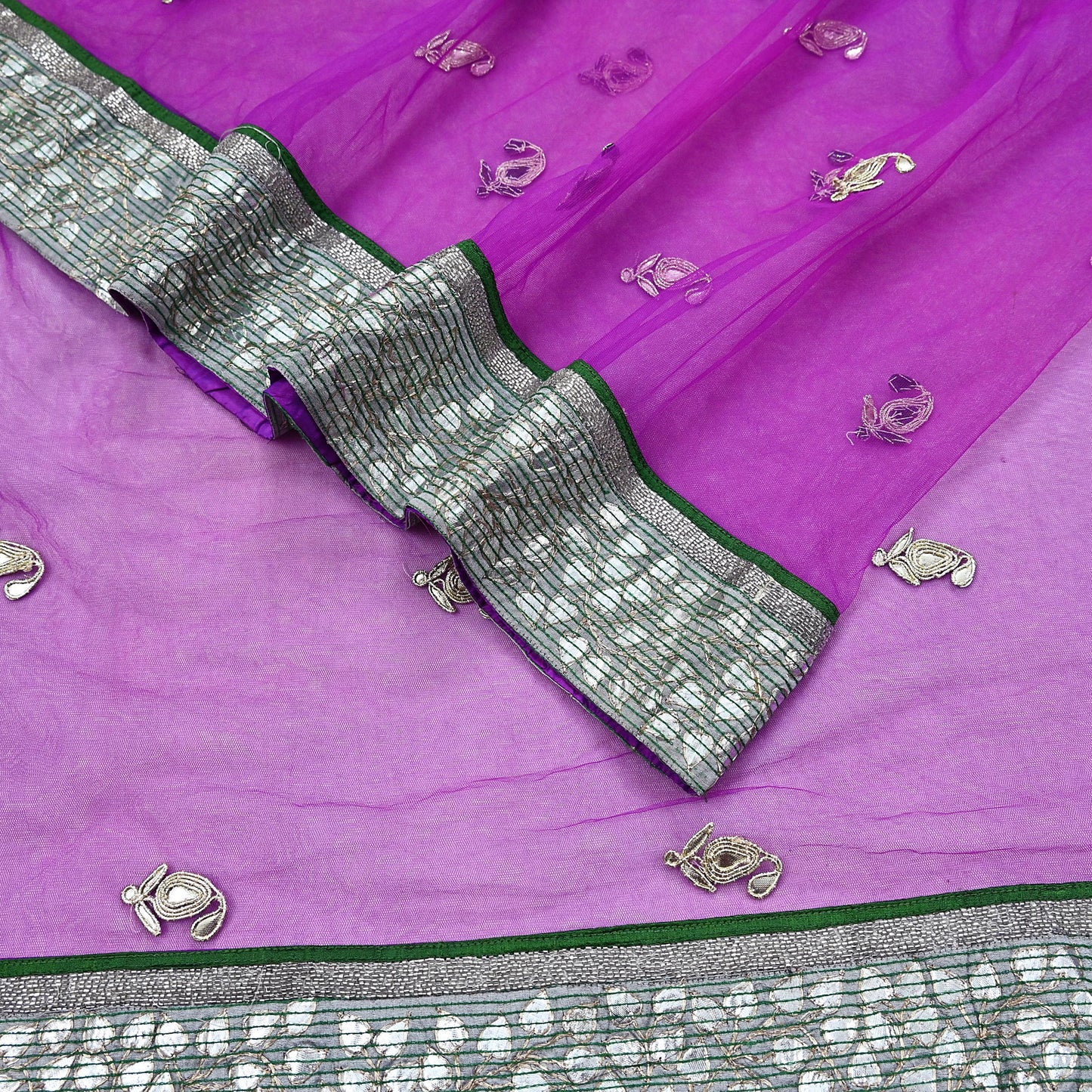 Indian Vintage Heavy Sari Purple Net/Mesh Hand Embroidered Sarees Craft Fabric 6Yd Sewing Soft Zardozi Wedding sarees With Blouse fabric