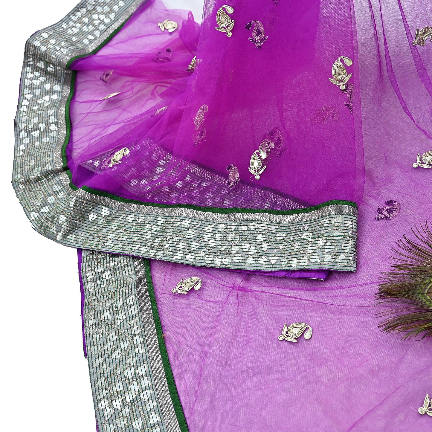 Indian Vintage Heavy Sari Purple Net/Mesh Hand Embroidered Sarees Craft Fabric 6Yd Sewing Soft Zardozi Wedding sarees With Blouse fabric