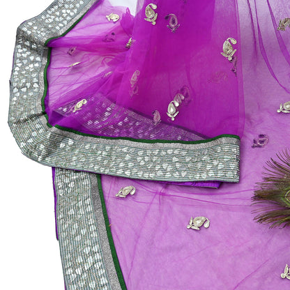 Indian Vintage Heavy Sari Purple Net/Mesh Hand Embroidered Sarees Craft Fabric 6Yd Sewing Soft Zardozi Wedding sarees With Blouse fabric