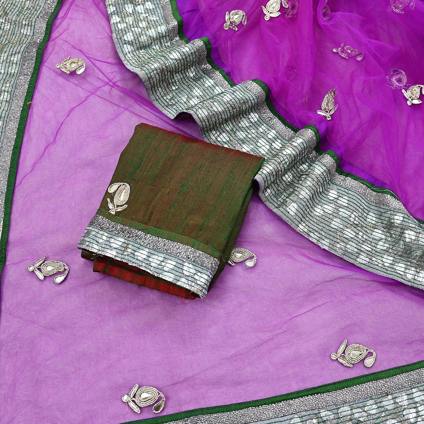 Indian Vintage Heavy Sari Purple Net/Mesh Hand Embroidered Sarees Craft Fabric 6Yd Sewing Soft Zardozi Wedding sarees With Blouse fabric