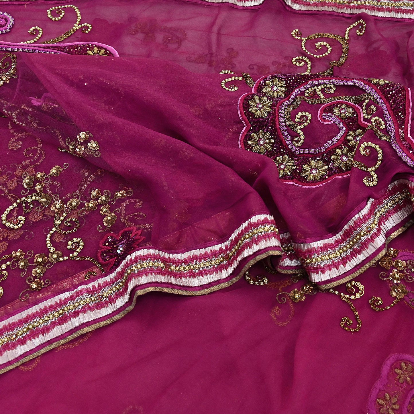 Indian Vintage Heavy Sari Pink Net/Georgette Silk Hand Embroidered Sarees Craft Fabric 6Yd Sewing Soft Wedding sarees With Blouse fabric