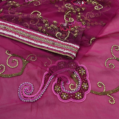 Indian Vintage Heavy Sari Pink Net/Georgette Silk Hand Embroidered Sarees Craft Fabric 6Yd Sewing Soft Wedding sarees With Blouse fabric