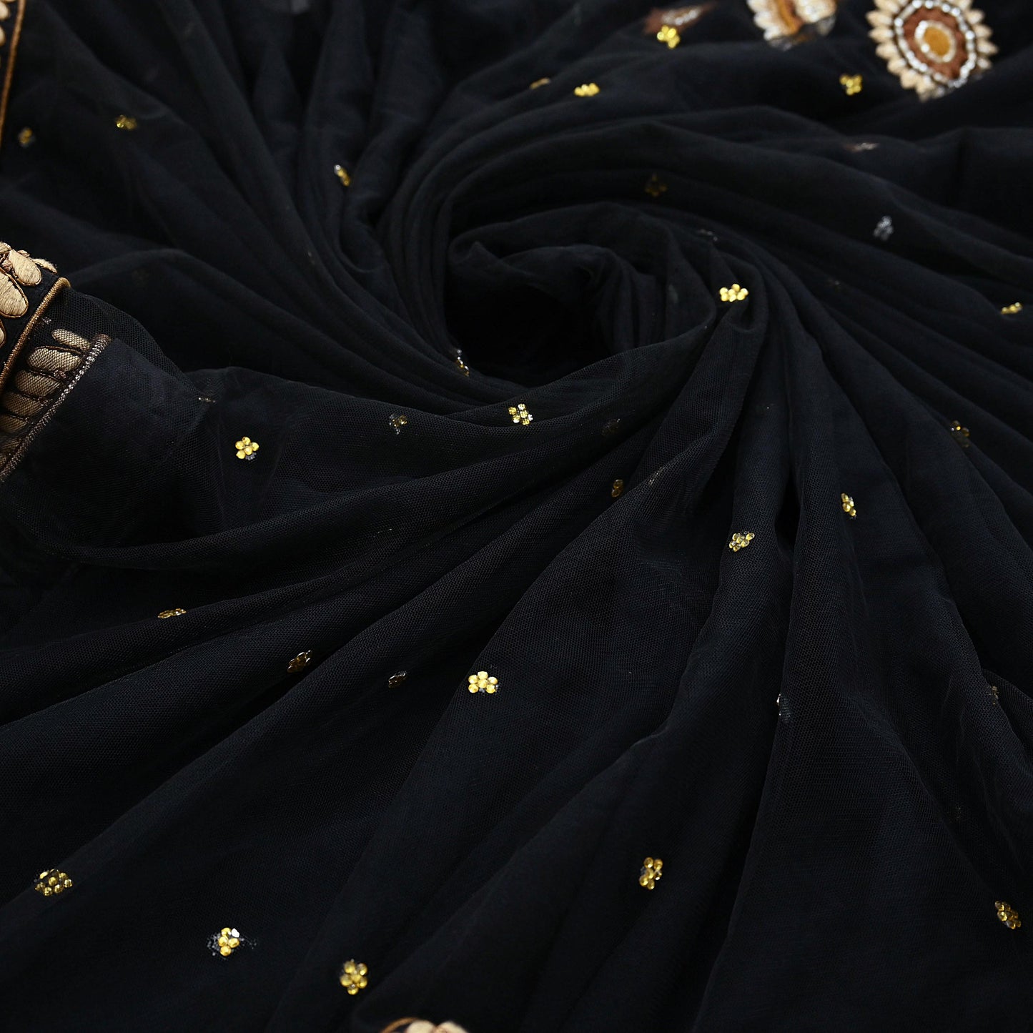 Indian Pre-owned Saree Black Pure Georgette Silk & Net Hand Embroidered Sabyasachi Designer Sari 6Yd Soft Ethnic Bollywood Party saree