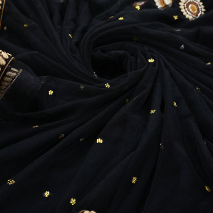 Indian Pre-owned Saree Black Pure Georgette Silk & Net Hand Embroidered Sabyasachi Designer Sari 6Yd Soft Ethnic Bollywood Party saree