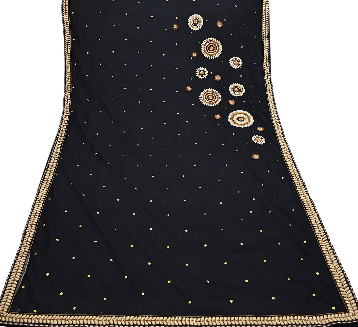 Indian Pre-owned Saree Black Pure Georgette Silk & Net Hand Embroidered Sabyasachi Designer Sari 6Yd Soft Ethnic Bollywood Party saree