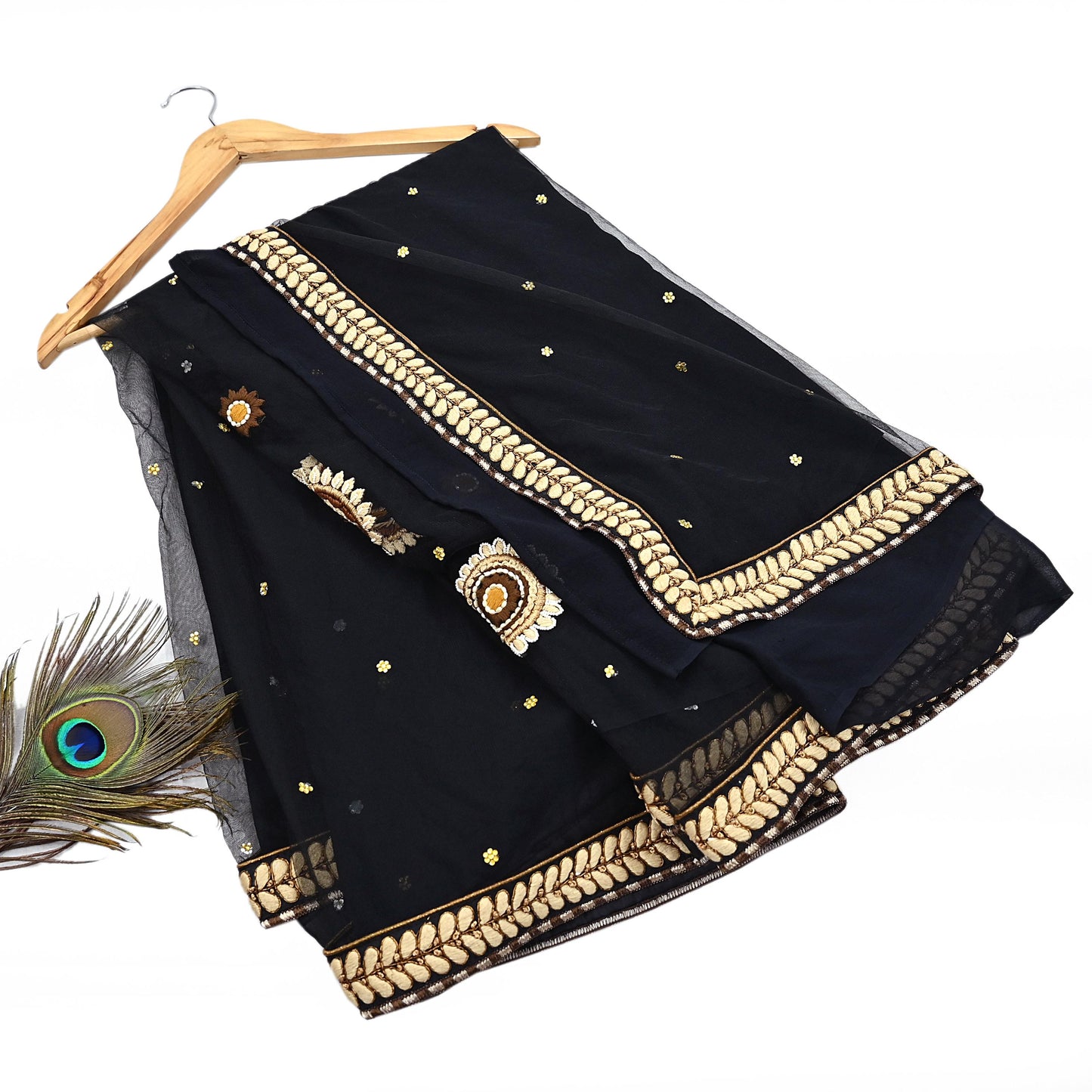 Indian Pre-owned Saree Black Pure Georgette Silk & Net Hand Embroidered Sabyasachi Designer Sari 6Yd Soft Ethnic Bollywood Party saree