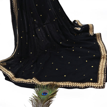 Indian Pre-owned Saree Black Pure Georgette Silk & Net Hand Embroidered Sabyasachi Designer Sari 6Yd Soft Ethnic Bollywood Party saree