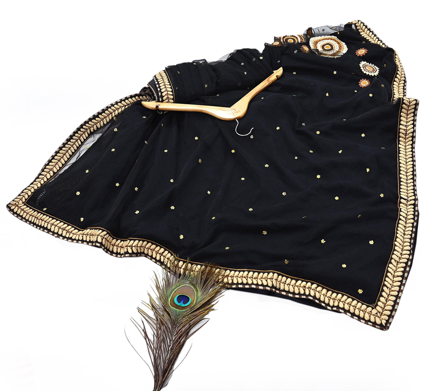 Indian Pre-owned Saree Black Pure Georgette Silk & Net Hand Embroidered Sabyasachi Designer Sari 6Yd Soft Ethnic Bollywood Party saree