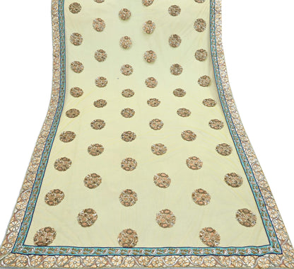 Indian Heavy Wedding Dupatta Lemon Green Net Long Stole Hand Embroidered By Designer Sabyasachi Scarves Zardozi Bridal Veil