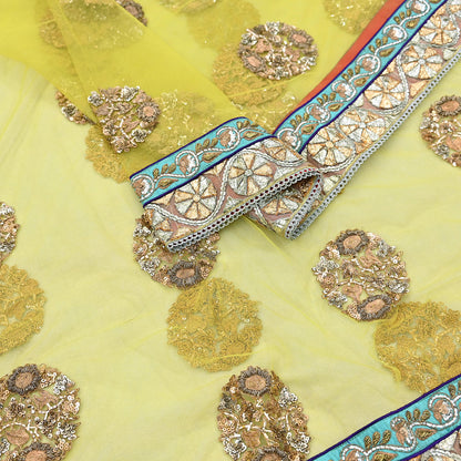 Indian Heavy Wedding Dupatta Lemon Green Net Long Stole Hand Embroidered By Designer Sabyasachi Scarves Zardozi Bridal Veil