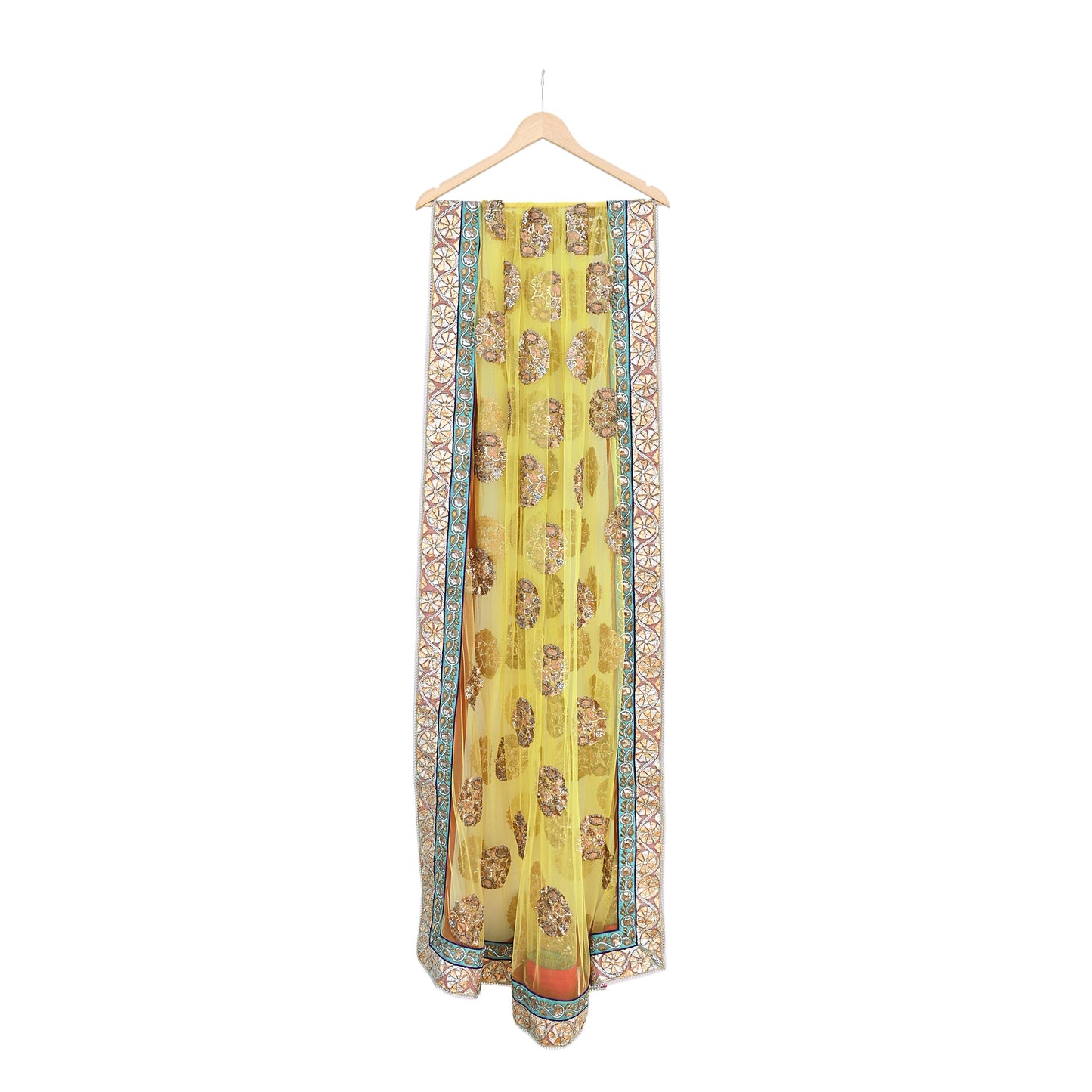 Indian Heavy Wedding Dupatta Lemon Green Net Long Stole Hand Embroidered By Designer Sabyasachi Scarves Zardozi Bridal Veil