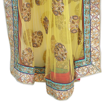 Indian Heavy Wedding Dupatta Lemon Green Net Long Stole Hand Embroidered By Designer Sabyasachi Scarves Zardozi Bridal Veil